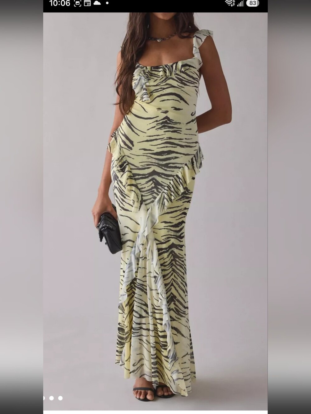 Yellow Tiger-Print Ruffle Maxi Dress